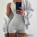 Women's Clothing Ribbed U-Neck Sleeveless Top & Shorts Set – Stretchy Polyester, Casual & Office Wear_ecoleips.com