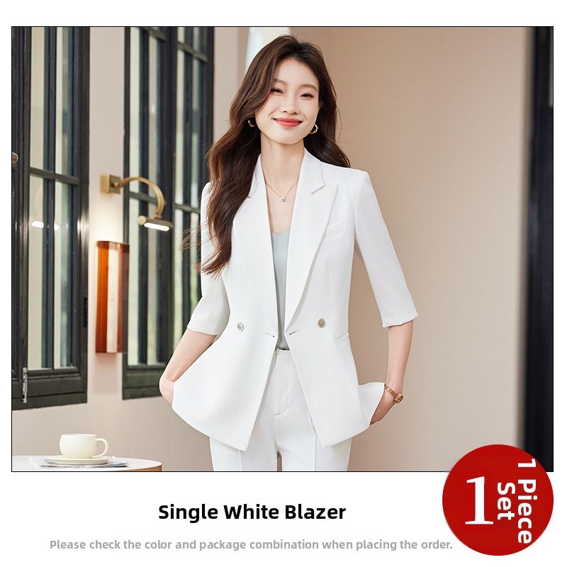 Women's Lightweight Blazer Set Summer Slim Fit Office Suit Jacket With Flared Pants Professional Elegant_ecoleips.com