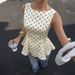 Elegant White Top With Black Polka Dots And Ruffles, Summer Retro Sleeveless Slim A-line Skirt, Women's Top In Cream Color_ecoleips.com
