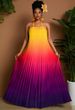 Curvy Women Gradient Print Halter Neck Dress, Ruched Detail Sexy Fashion New Spring Summer Elegant Dress_ecoleips.com