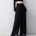 Women's Slimming Straight Leg Casual Trousers Irregular Patchwork Black Suit Pants American Style Design Summer Polyamide_ecoleips.com