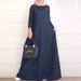 Women's Clothing Muslim Fashion Loose Large Size Sleeveless Long Solid Color Denim Dress_ecoleips.com