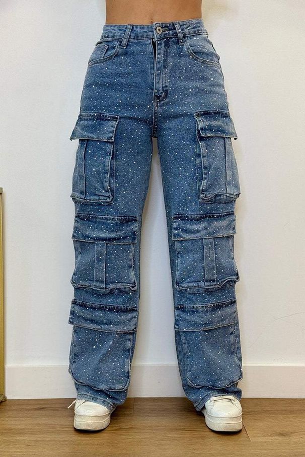 Women's Clothing Fashion Street Style Pocket Diamond Casual Jeans_ecoleips.com