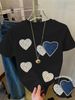 Pearl & Rhinestone Heart Women's Tee - Faux Pearl Heart Graphic, Casual Pink Top_ecoleips.com