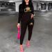 CT00060 Women's Gradient Crown Queen Casual Sleeve Long Pants Print Two-Piece Set_ecoleips.com