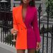 2022 European And American New Style Color-Block Patchwork OL Professional Wear V-Neck Cardigan Small Blazer_ecoleips.com