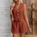 Men's Linen Button Front Vest & Shorts Set – Breathable Summer Outfit For Casual & Streetwear_ecoleips.com