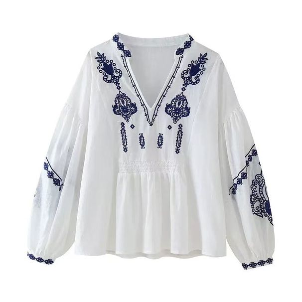 Women's Clothing Elegant V-Neck Floral Print Blouse – Classic Retro Style, Breathable Polyester, Loose Fit For Women, Casual & Vacation Wear_ecoleips.com