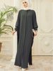 Modest Abaya Dress/Muslim Dress Women Elegant Abaya Dress With Front Zipper & Round Neck - Modest Muslim Long Dress With Batwing Sleeves_ecoleips.com