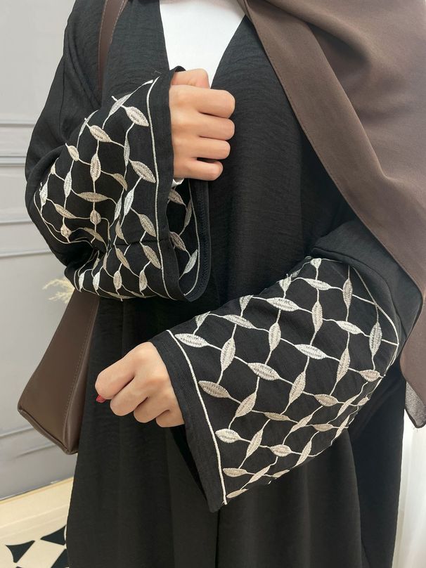 Verve Women's Muslim Clothing Abaya Hand-Embroidered Plaid Simple Dress Long Skirt Robe_ecoleips.com