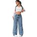 Women's Clothing Vintage Straight Leg Jeans For Women - Classic Mid Rise Denim Pants (Smoke Gray/Light Blue)_ecoleips.com