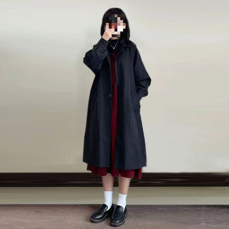 Women's Trench With Cotton Padding, Autumn And Winter, Petite Size, 2025 New Style, Mid-Length, Loose Fit, Black Padded_ecoleips.com