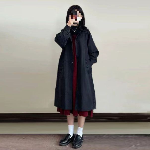 Women's Trench With Cotton Padding, Autumn And Winter, Petite Size, 2025 New Style, Mid-Length, Loose Fit, Black Padded_ecoleips.com