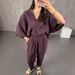 Women's Clothing Fashion Casual Suits Spring And Summer New Arrivals Wrinkled V Neck Temperament Sleeve Loose Tops And Pants Two Piece Suit_ecoleips.com