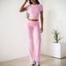 Voya Female Lead Hot Girl Explosive Casual Fashion Set Solid Color Versatile Short Sleeved Pants Two-piece Set_ecoleips.com