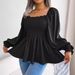 2024 European American Autumn/Winter Plus Size Women's Square Neck Long Sleeve Chiffon Blouse, Casual And Elegant,_ecoleips.com