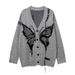 Aria Basics Aria Basics European American Trendy Brand Dark Style Butterfly Jacquard Knitted Cardigan For Women, New Autumn And Winter V-neck_ecoleips.com