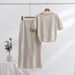 Women's Clothing high grade knitted suit spring and autumn new sweet and gentle short sleeved dress, two pieces_ecoleips.com