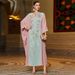 Pink & Green Beaded Embroidered Cape Batwing Tunic - Boho Chic Maxi Dress With Floral Detailing (One Size Fits Most)_ecoleips.com
