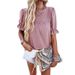Women's T-Shirt Spring And Summer Casual Solid-Color Short-Sleeved Cutout Top_ecoleips.com