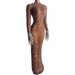 Women's Clothing Elegant Sheer Mesh Crystal Embellished Maxi Dress For Evening Parties & Celebrations - Sexy High Waist Long Sleeve Gown_ecoleips.com