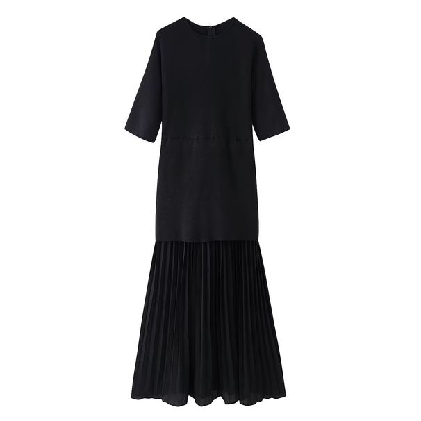 Women's Ruched Panel Round Neck Short Sleeve Casual Midi Dress – Elegant Summer Gown 2026_ecoleips.com