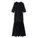 Women's Ruched Panel Round Neck Short Sleeve Casual Midi Dress – Elegant Summer Gown 2026_ecoleips.com