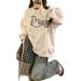 Women's Korean Style High Street Thick Pullover Sweatshirt Fleece Lined Crew Neck Print Loose Fit Trendy Autumn/Winter_ecoleips.com