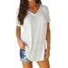 Summer Women's Clothing V Neck T-Shirt Short Sleeve Loose Fit Solid Color Plus Size Top_ecoleips.com
