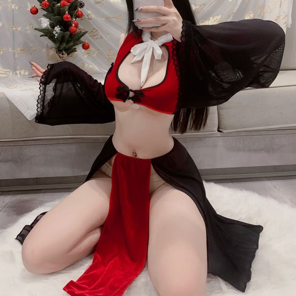 Sex Lingerie Underwear Women's Autumn And Winter Sexy Suede Pajamas Color Ribbon Fur Collar Free Set 1401_ecoleips.com