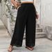 Women's Clothing Spring And Summer New Products Loose Wide Leg Pants Plus Size Hem Hollow Black Pants_ecoleips.com