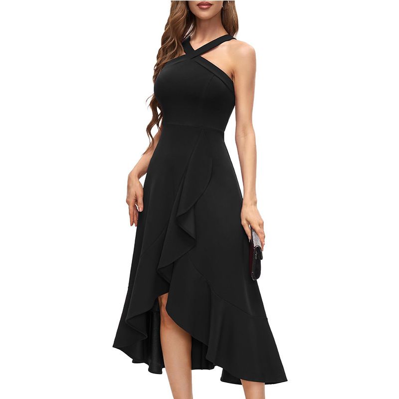 2026 New Halter Neck Ruffle Hem Women Formal Dress_ecoleips.com