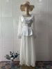 Regal Long Sleeve Dress Set – Vintage-Inspired Poly-Cotton Maxi Dress With Square Neck (S-XXL, White/Purple)_ecoleips.com