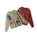 Women's Clothing Cozy Christmas Cartoon Sweater For Couples - Soft Acrylic Blend, Loose Fit, Long Sleeve, Round Neck (Red, Mustard Yellow) - S/M/L_ecoleips.com