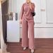 New Women's Long Sleeve Tops Wide Leg Pants Solid Color Casual Sportswear Two Piece Set_ecoleips.com
