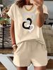 Women’s 2 Piece Outfit Set – Oversized Graphic T-Shirt And Biker Shorts Matching Set, Casual Summer Lounge Tracksuit For Daily Wear-293_ecoleips.com