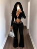 Women's Flare Pants & Tie Top Set – Butt-Lifting Yoga Pants With Deep V Sport Shirt (Athleisure Chic Combo)_ecoleips.com
