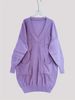 Lilac V Neck Pit Rib Knit Tunic, Oversized Loose Lightweight Breathable Soft Skin-touch Pocket Long Sweater_ecoleips.com