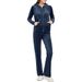 Women's Gold Velvet Two Piece Set Fall Winter Wide Leg Pants With Zipper Hooded Sweatshirt_ecoleips.com