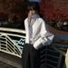 Fashion White Silhouette Shirt Women's Stand Collar Cross Loose Long Sleeves Sense Of Design Blouse New P58Q_ecoleips.com