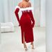 Voya Women's Sexy Christmas Red Dress Autumn And Winter New Style Temperament Banquet Mid Length Skirt_ecoleips.com