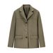 Retro Suede Women's Blazer, New Autumn Style, Dark Brown, Suit Collar, Single-Breasted, Pocketed Short Coat_ecoleips.com