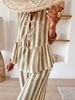Women's Clothing 2 Piece Pants Suit Striped Front Open Vest Top Wide Leg Casual Pants Summer_ecoleips.com