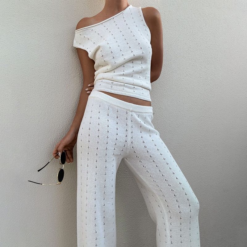 Women's Clothing Sleeveless Vest Casual Trousers Spring And Summer Beach Style Knitted Embossed Temperament Ladies Suit_ecoleips.com