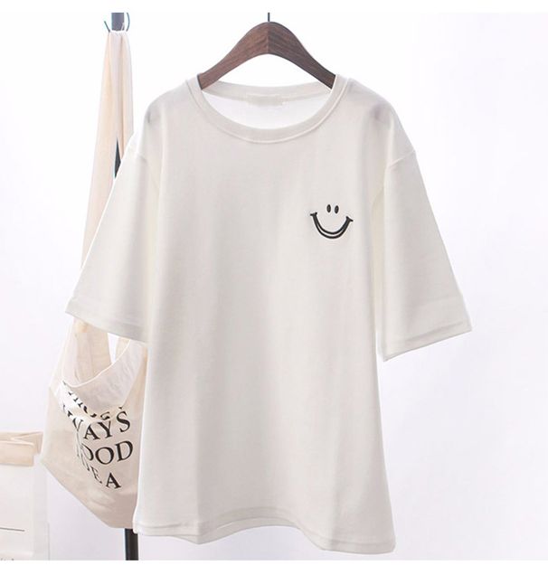 1pcs Girl Summer Smile Print T-shirts Women Classic Basic Fashion Tees Students Short Sleeve Loose Tops Female Round Neck Tshirt_ecoleips.com