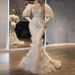 2026 European And American New V-neck Feather Princess Dress, Gold-dusted Long Mesh Evening Gown_ecoleips.com