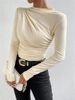 Ladies Long Sleeved T-Shirt Slim Fit Bottoming Shirt Half Turtleneck European American Style Solid Color Versatile Pleated Design Top_ecoleips.com