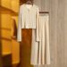 Gold Thread Women's Fashion Two Piece Set round Neck Long Sleeved Top And Elastic Waist Long Skirt Hot Selling_ecoleips.com