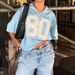 Women's Clothing Street Style Hottie Style Oversize Letter Printed Short Sleeved T Shirt V Neck Loose Slim Basic Top_ecoleips.com