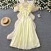 French Style Ruffled Square Neck High Waisted Slimming Long Dress Korean Summer Elegant Vacation Style for Women_ecoleips.com